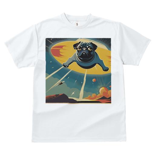 Tシャツ レディース 犬ファン 半袖 春夏 犬柄 プリント カジュアル かわいい 人間用 フィットネス ダンス UFO パグ 宇宙 宇宙船 惑星