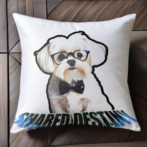 眼鏡 マルチーズ リボン テキスト クッションカバー 45×45cm アニマル柄 おしゃれ 可愛い クッション本体付き 正方形 犬ファン