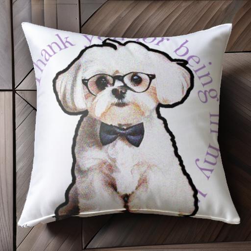 メガネ マルチーズ 蝶ネクタイ 文字 クッションカバー 45×45cm アニマル柄 おしゃれ 可愛い クッション本体付き 正方形 犬ファン