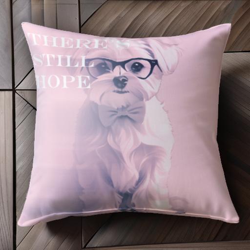 眼鏡 マルチーズ 蝶ネクタイ ピンク クッションカバー 45×45cm アニマル柄 おしゃれ 可愛い クッション本体付き 正方形 犬ファン