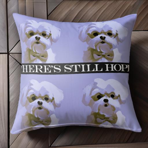 ピンクの背景 マルチーズ 黒いリボン テキスト クッションカバー 45×45cm アニマル柄 おしゃれ 可愛い クッション本体付き 正方形 犬ファン