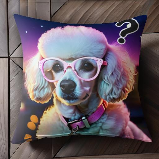 メガネ プードル 首輪 夜 クッションカバー 45×45cm アニマル柄 おしゃれ 可愛い クッション本体付き 正方形 犬ファン