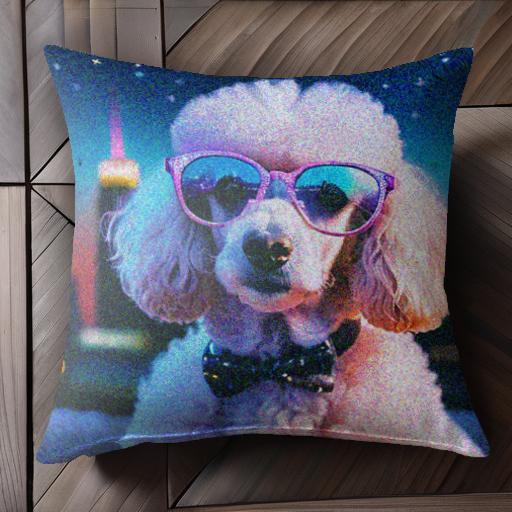 夜空 プードル サングラス 蝶ネクタイ 星 クッションカバー 45×45cm アニマル柄 おしゃれ 可愛い クッション本体付き 正方形 犬ファン