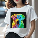 Tシャツ レディース 犬ファン 半袖 春夏 犬柄 プリント カジュアル かわいい 人間用 フィットネス ダンス 虹色 ラブラドールレトリバー ピクセルアート ポップアート 芸術 創造性(4)