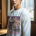 長袖Tシャツ 人間用 メンズ 秋春夏 プリント レジャー アウトドア カジュアル かわいい 犬ファン 魔法使い ジャーマンシェパード 夜空 星 雲 ハロウィーン