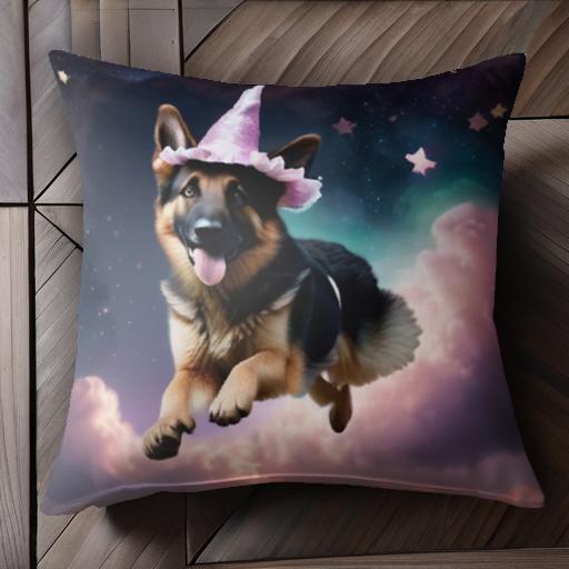 魔法の帽子 ジャーマンシェパードドッグ 夜空 星 雲 クッションカバー 45×45cm アニマル柄 おしゃれ 可..