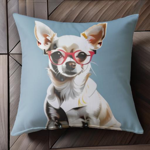 眼鏡 チワワ クッションカバー 45×45cm アニマル柄 おしゃれ 可愛い クッション本体付き 正方形 犬ファン