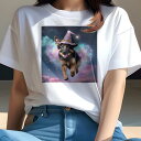 Tシャツ レディース 犬ファン 半袖 春夏 犬柄 プリント カジュアル かわいい 人間用 フィットネス ダンス 魔法の帽子 ジャーマンシェパード 夜空 星 ハートの背景(4)