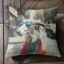 サングラス ボルゾイ スカーフ コート 都市 街並み クッションカバー 45×45cm アニマル柄 おしゃれ 可愛い クッション本体付き 正方形 犬ファン