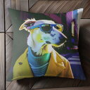 サングラス その他 黄色のコート ストライプのシャツ 街 都市 クッションカバー 45×45cm アニマル柄 おしゃれ 可愛い クッション本体付き 正方形 犬フ...