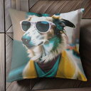サングラス ボルゾイ 都会 お洒落 黄色のコート クッションカバー 45×45cm アニマル柄 おしゃれ 可愛い クッション本体付き 正方形 犬ファン