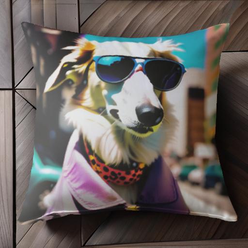 サングラス ボルゾイ 紫色ジャケット 街 クッションカバー 45×45cm アニマル柄 おしゃれ 可愛い クッション本体付き 正方形 犬ファン サングラス ボルゾイ 紫色ジャケット 街 クッションカバー 45×45cm アニマル柄 おしゃれ 可愛い クッション本体付き 正方形 犬ファン