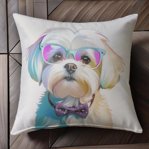 サングラス シーズー 赤ちゃん ボウタイ クッションカバー 45×45cm アニマル柄 おしゃれ 可愛い クッション本体付き 正方形 犬ファン