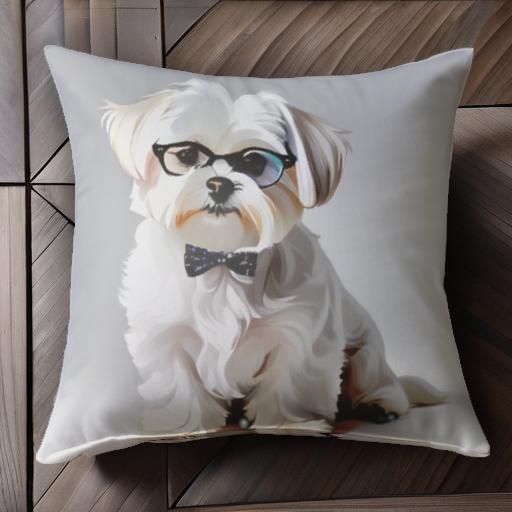 メガネ マルチーズ 蝶ネクタイ 白い犬 かわいい おしゃれ クッションカバー 45×45cm アニマル柄 可愛い..