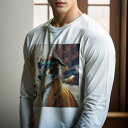 長袖Tシャツ 人間用 メンズ 秋春夏 プリント レジャー アウトドア カジュアル かわいい 犬ファン サングラス ボルゾイ コート 街 建物 車