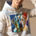 パーカー 人間用 メンズ 秋春夏 プリント レジャー ポケットレス プルオーバーパーカー カジュアル かわいい 犬ファン カラフル ラブラドールレトリーバー アート ポップアート 犬(4)