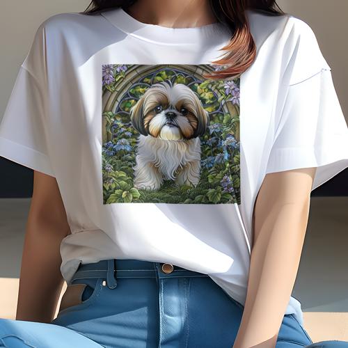Tシャツ レディース 犬ファン 半袖 春夏 犬柄 プリント カジュアル かわいい 人間用 フィットネス ダンス 花 シーズー 窓 緑 Tシャツ レディース 犬ファン 半袖 春夏 犬柄 プリント カジュアル かわいい 人間用 フィットネス ダンス 花 シーズー 窓 緑