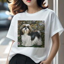 Tシャツ レディース 犬ファン 半袖 春夏 犬柄 プリント カジュアル かわいい 人間用 フィットネス ダンス 花 シーズー 窓 木(4)