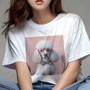 Tシャツ レディース 犬ファン 半袖 春夏 犬柄 プリント カジュアル かわいい 人間用 フィットネス ダンス メガネ プードル 蝶ネクタイ ピンクの背景(4)