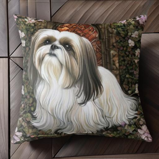 花 シーズー レンガ 葉っぱ アーチ クッションカバー 45×45cm アニマル柄 おしゃれ 可愛い クッション..