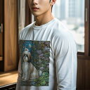長袖Tシャツ 人間用 メンズ 秋春夏 プリント レジャー アウトドア カジュアル かわいい 犬ファン ステンドグラス シーズー 花 植物(4)