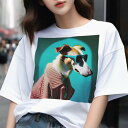 Tシャツ メンズ キッズ 犬ファン 半袖 春夏 犬柄 プリント カジュアル かわいい 人間用 フィットネス ダンス サングラス ボルゾイ コート アーチ型の背景
