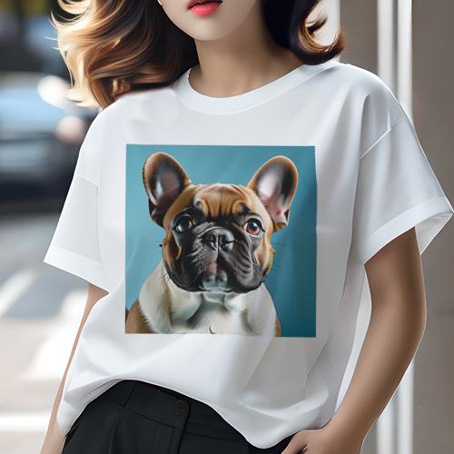 Tシャツ レディース 犬ファン 半袖 春夏 犬柄 プリント カジュアル かわいい 人間用 フィットネス ダンス 青い背景 フレンチブルドッグ 耳が大きい Tシャツ レディース 犬ファン 半袖 春夏 犬柄 プリント カジュアル かわいい 人間用 フィットネス ダンス 青い背景 フレンチブルドッグ 耳が大きい
