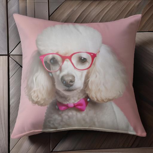 メガネ プードル 蝶ネクタイ ピンク オシャレ クッションカバー 45×45cm アニマル柄 おしゃれ 可愛い クッション本体付き 正方形 犬ファン