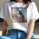 Tシャツ レディース 犬ファン 半袖 春夏 犬柄 プリント カジュアル かわいい 人間用 フィットネス ダンス 月 プードル 砂漠 サングラス 星(4)