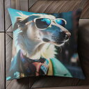 サングラス サルーキ ネクタイ コート 街 クッションカバー 45×45cm アニマル柄 おしゃれ 可愛い クッション本体付き 正方形 犬ファン