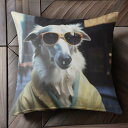 サングラス ボルゾイ コート 都市 夜 クッションカバー 45×45cm アニマル柄 おしゃれ 可愛い クッション本体付き 正方形 犬ファン