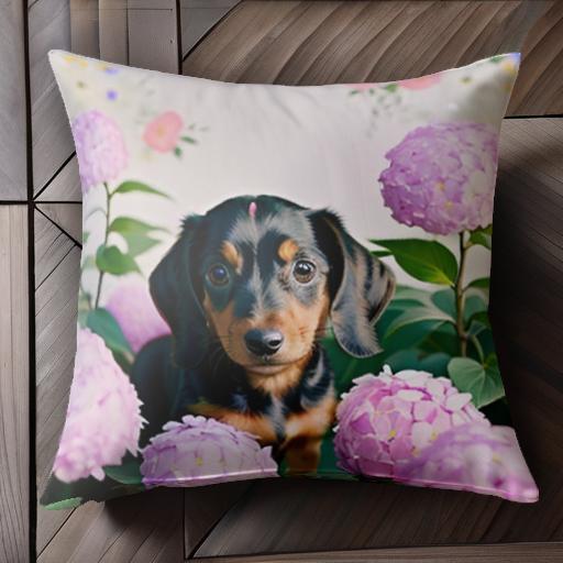 紫陽花 ダックスフント 花 犬 可愛い ペット クッションカバー 45×45cm アニマル柄 おしゃれ クッショ..