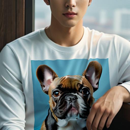 長袖Tシャツ 人間用 メンズ 秋春夏 プリント レジャー アウトドア カジュアル かわいい 犬ファン 青い背景 フレンチブルドッグ 可愛い 犬の顔