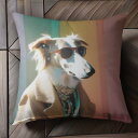 サングラス ボルゾイ カラフルな背景 コート おしゃれ 犬 クッションカバー 45×45cm アニマル柄 可愛い クッション本体付き 正方形 犬ファン
