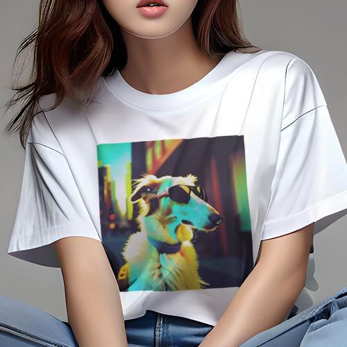 Tシャツ レディース 犬ファン 半袖 春夏 犬柄 プリント カジュアル かわいい 人間用 フィットネス ダンス サングラス ボルゾイ 都会 明るい背景 Tシャツ レディース 犬ファン 半袖 春夏 犬柄 プリント カジュアル かわいい 人間用 フィットネス ダンス サングラス ボルゾイ 都会 明るい背景