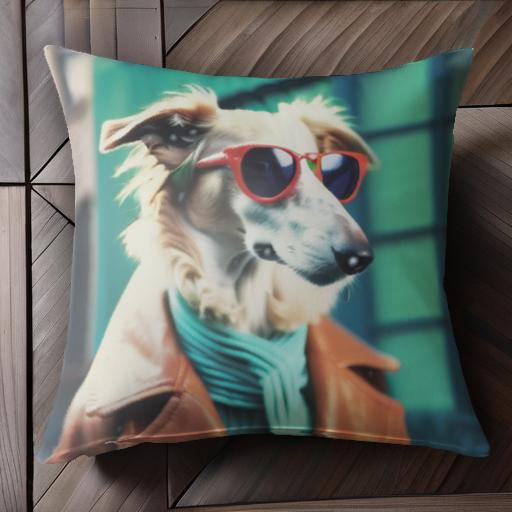 サングラス サルーキ ジャケット スカーフ クッションカバー 45×45cm アニマル柄 おしゃれ 可愛い クッ..