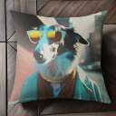サングラス ボルゾイ マフラー コート 都市の背景 クッションカバー 45×45cm アニマル柄 おしゃれ 可愛い クッション本体付き 正方形 犬ファン