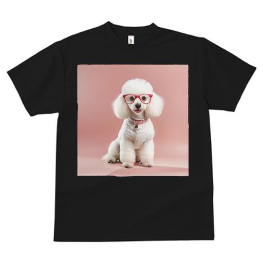 Tシャツ レディース 犬ファン 半袖 春夏 犬柄 プリント カジュアル かわいい 人間用 フィットネス ダンス メガネ プードル 首輪 ピンク背景