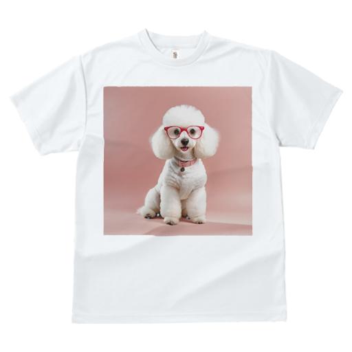 Tシャツ レディース 犬ファン 半袖 春夏 犬柄 プリント カジュアル かわいい 人間用 フィットネス ダンス メガネ プードル 首輪 ピンク背景