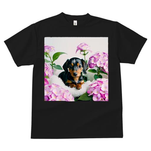 Tシャツ レディース 犬ファン 半袖 春夏 犬柄 プリント カジュアル かわいい 人間用 フィットネス ダンス 紫陽花 ダックスフンド 花 かわいい ペット