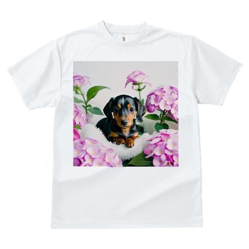 Tシャツ レディース 犬ファン 半袖 春夏 犬柄 プリント カジュアル かわいい 人間用 フィットネス ダンス 紫陽花 ダックスフンド 花 かわいい ペット