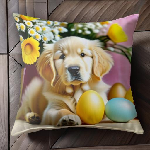 花 ゴールデンレトリバー 卵 カラフル 犬 かわいい クッションカバー 45×45cm アニマル柄 おしゃれ 可..