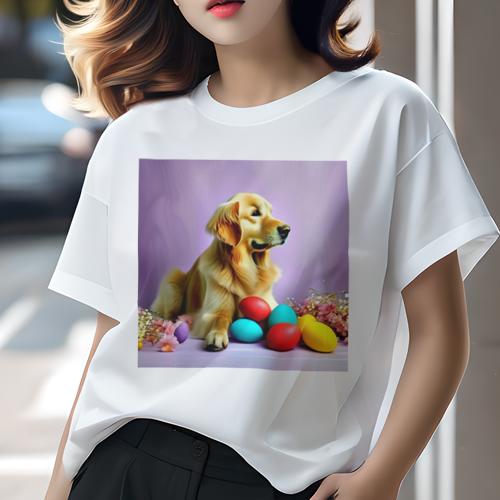 Tシャツ レディース 犬ファン 半袖 春夏 犬柄 プリント カジュアル かわいい 人間用 フィットネス ダンス カラフルな卵 ゴールデンレトリバー 花 パステルカラー Tシャツ レディース 犬ファン 半袖 春夏 犬柄 プリント カジュアル かわいい 人間用 フィットネス ダンス カラフルな卵 ゴールデンレトリバー 花 パステルカラー