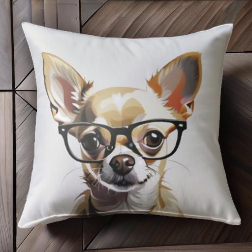 眼鏡 チワワ クッションカバー 45×45cm アニマル柄 おしゃれ 可愛い クッション本体付き 正方形 犬ファン