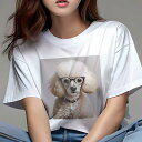 Tシャツ レディース 犬ファン 半袖 春夏 犬柄 プリント カジュアル かわいい 人間用 フィットネス ダンス 眼鏡 プードル 首輪 ハートのタグ(4)