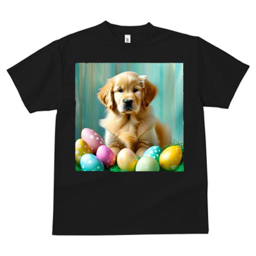 Tシャツ レディース 犬ファン 半袖 春夏 犬柄 プリント カジュアル かわいい 人間用 フィットネス ダンス イースターエッグ ゴールデンレトリバー カラフル 卵 春 可愛い