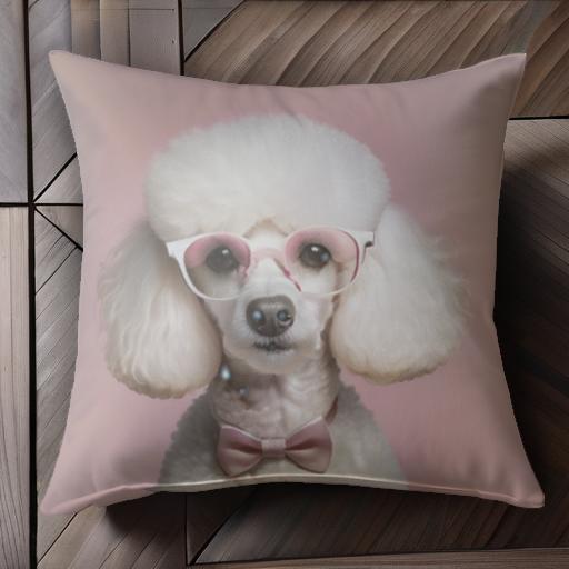 メガネ プードル ピンク 蝶ネクタイ かわいい クッションカバー 45×45cm アニマル柄 おしゃれ 可愛い クッション本体付き 正方形 犬ファン