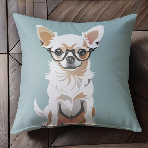 メガネ チワワ かわいい 座っている 青い背景 クッションカバー 45×45cm アニマル柄 おしゃれ 可愛い ..