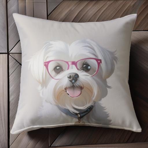 メガネ マルチーズ 首輪 ハート アクセサリー クッションカバー 45×45cm アニマル柄 おしゃれ 可愛い ..