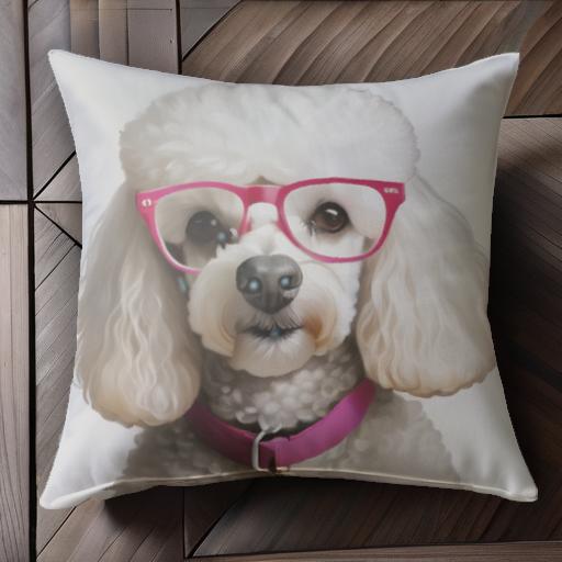 眼鏡 プードル 首輪 クッションカバー 45×45cm アニマル柄 おしゃれ 可愛い クッション本体付き 正方形 犬ファン